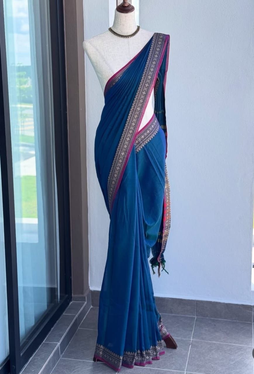 Narayanapet Sindoor Border Saree - Dusty Rose Pink